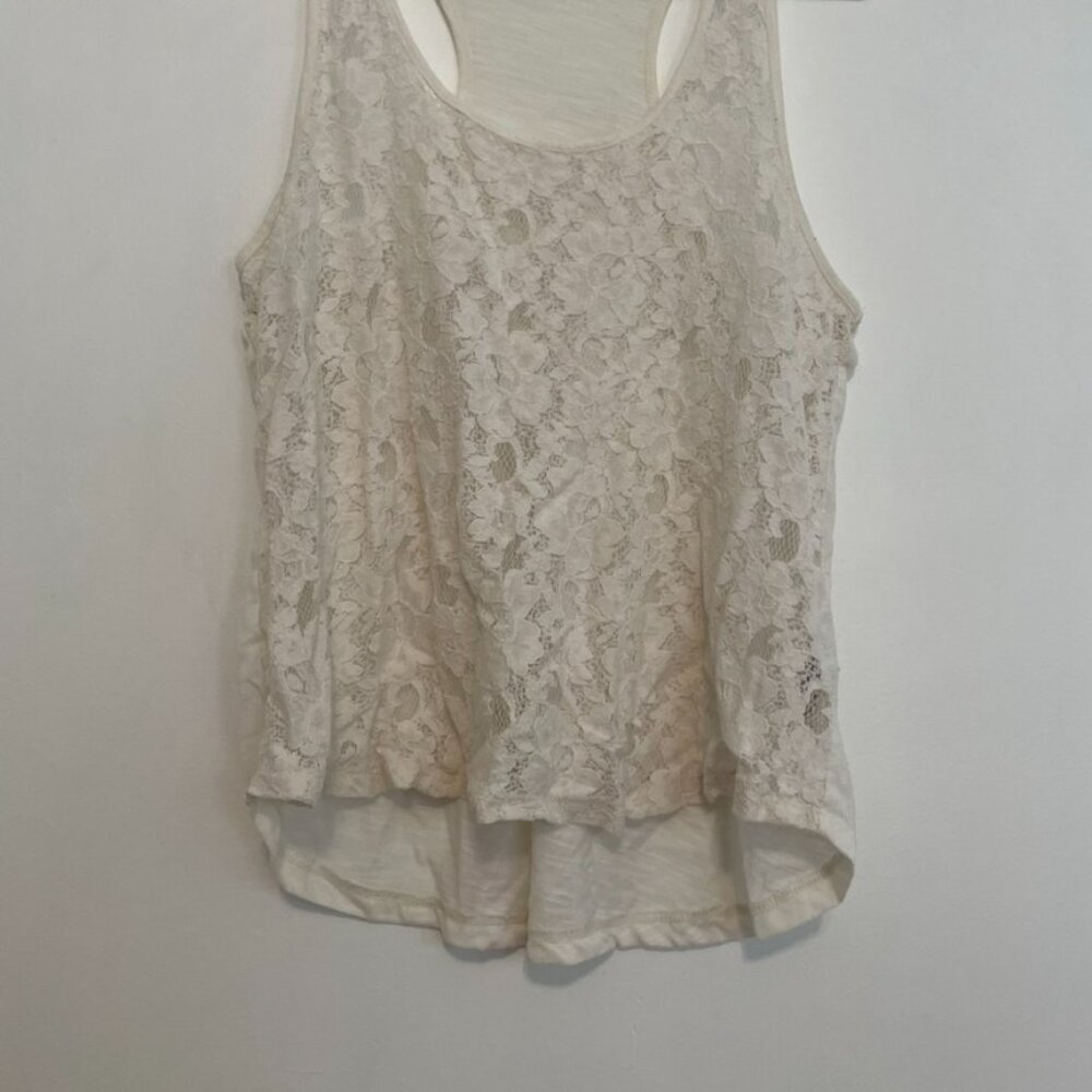 FOREVER 21 White Floral Lace Front / Solid Back Mixed Media Twee Racerback Tank - Picture 7 of 15